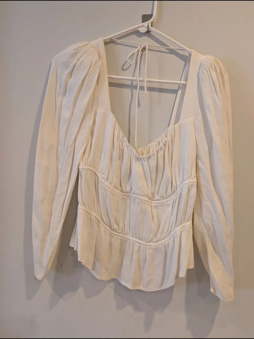 Reformation Women Ivory Gathered Peplum Blouse Puff Sleeves Cottagecore Sz M